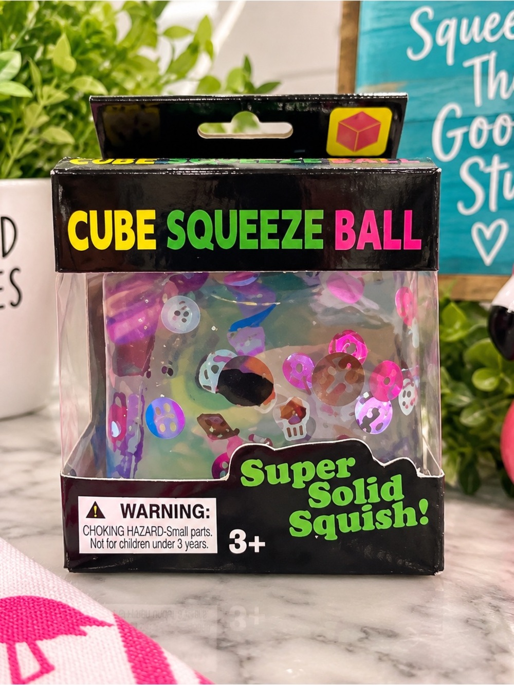 Cube Squeeze Ball – Pink Super Solid Squish Sensory Fidget Toy